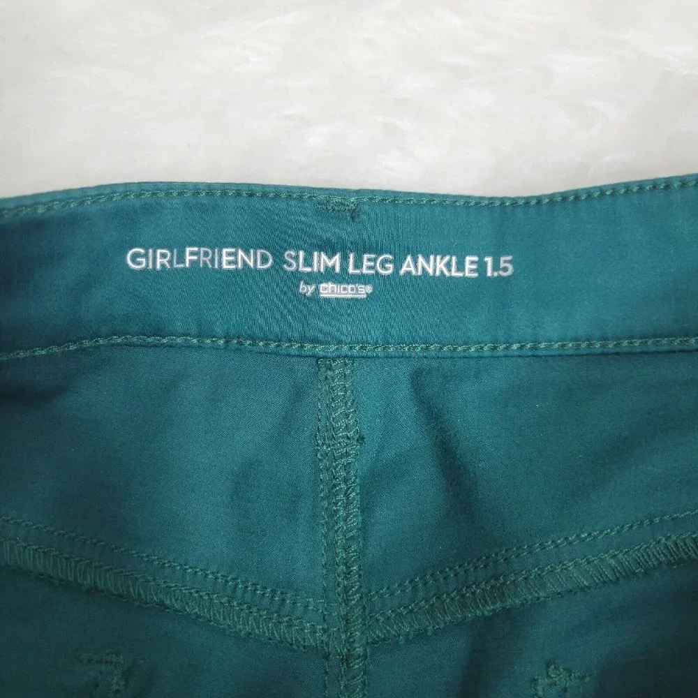 Chico's 1.5 Girlfriend Slim Leg Ankle 10 Turquoise Pants Cropped High Rise - Picture 3 of 13